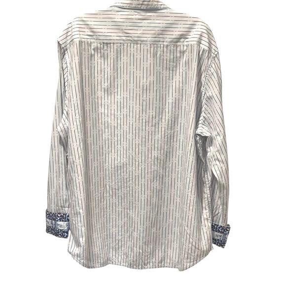 ROBERT GRAHAM Shirt Dotted Rainbow Vertical Lines Blue Flip Cuff Collar 2XL - Picture 2 of 7